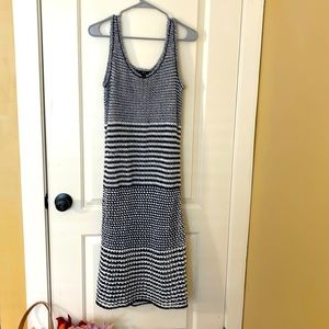 J Crew Navy and White Crochet Midi / Maxi dress sleeveless lined Size S EUC
